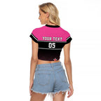 Custom New Zealand Women Cricket Raglan Cropped T Shirt Pink Simple Style