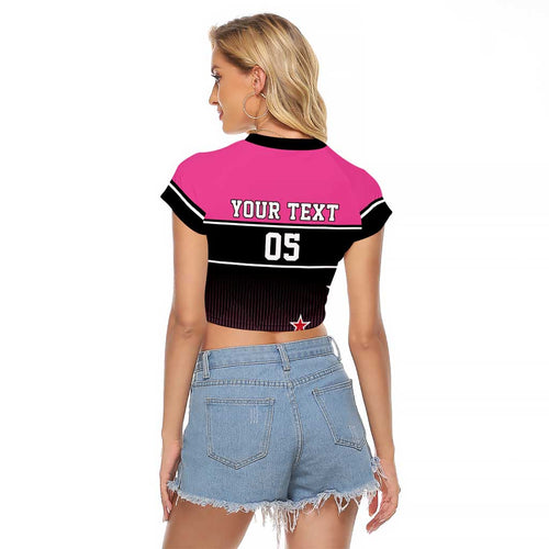 Custom New Zealand Women Cricket Raglan Cropped T Shirt Pink Simple Style