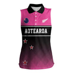Custom New Zealand Women Cricket Women Sleeveless Polo Shirt Pink Simple Style