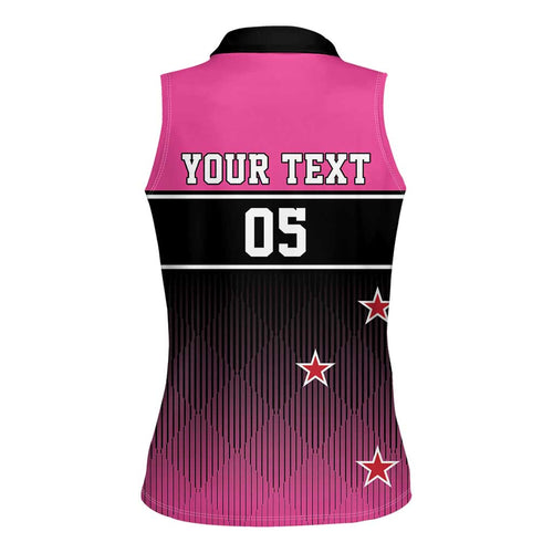 Custom New Zealand Women Cricket Women Sleeveless Polo Shirt Pink Simple Style