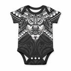 New Zealand Morepork Baby Onesie Maori Pattern Black
