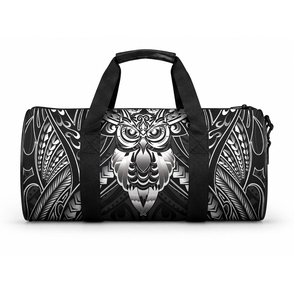 New Zealand Morepork Duffle Bag Maori Pattern Black