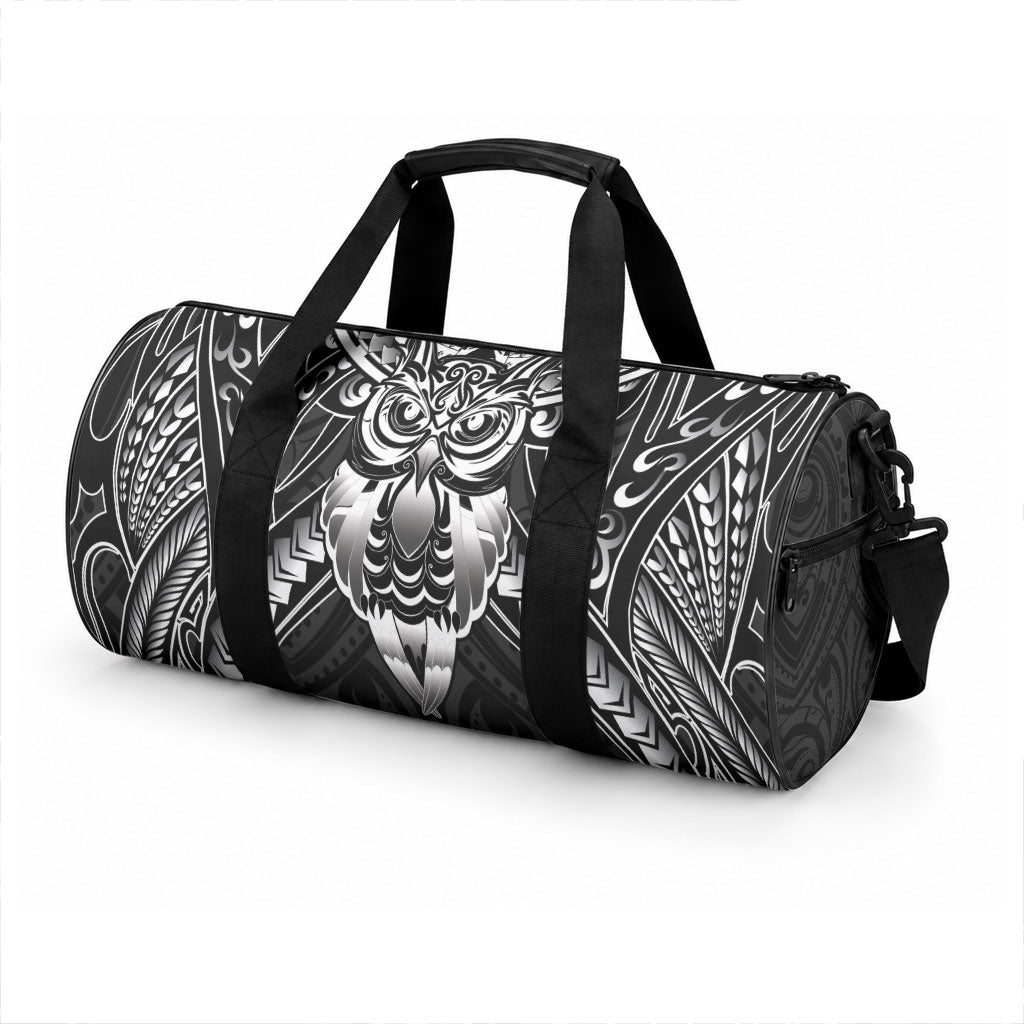 New Zealand Morepork Duffle Bag Maori Pattern Black