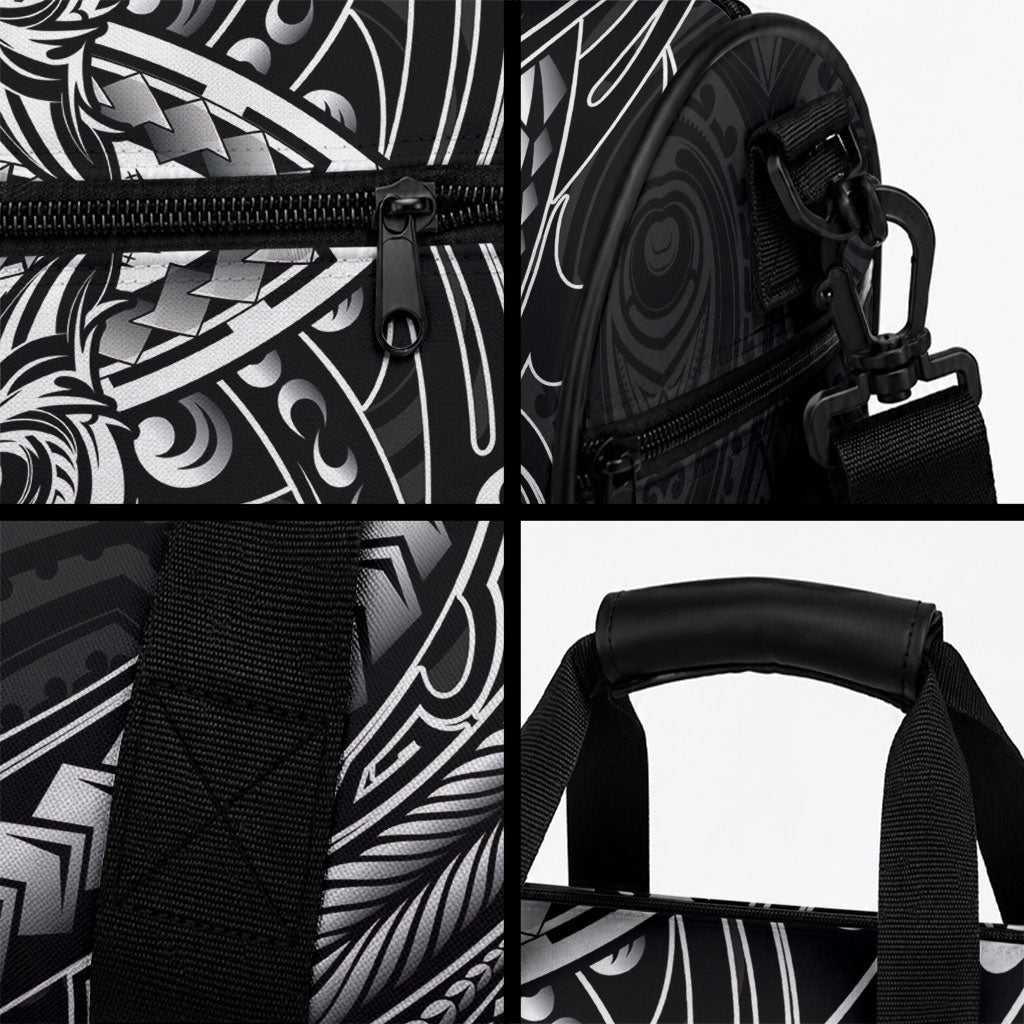New Zealand Morepork Duffle Bag Maori Pattern Black