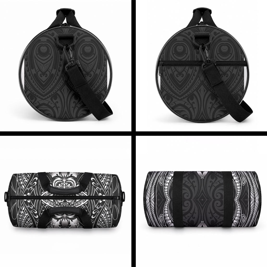 New Zealand Morepork Duffle Bag Maori Pattern Black