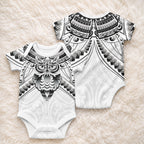 New Zealand Morepork Baby Onesie Maori Pattern White