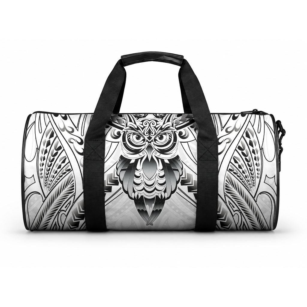 New Zealand Morepork Duffle Bag Maori Pattern White