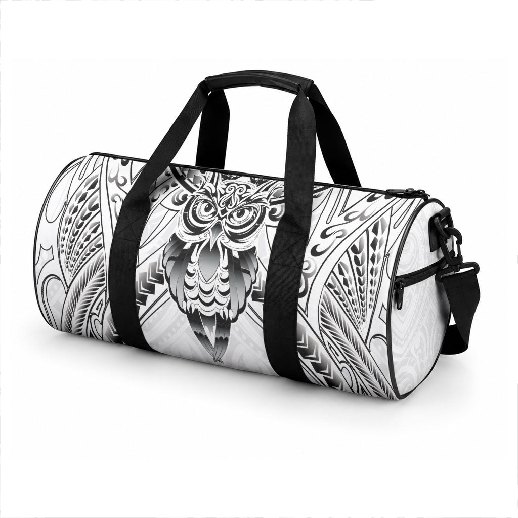 New Zealand Morepork Duffle Bag Maori Pattern White