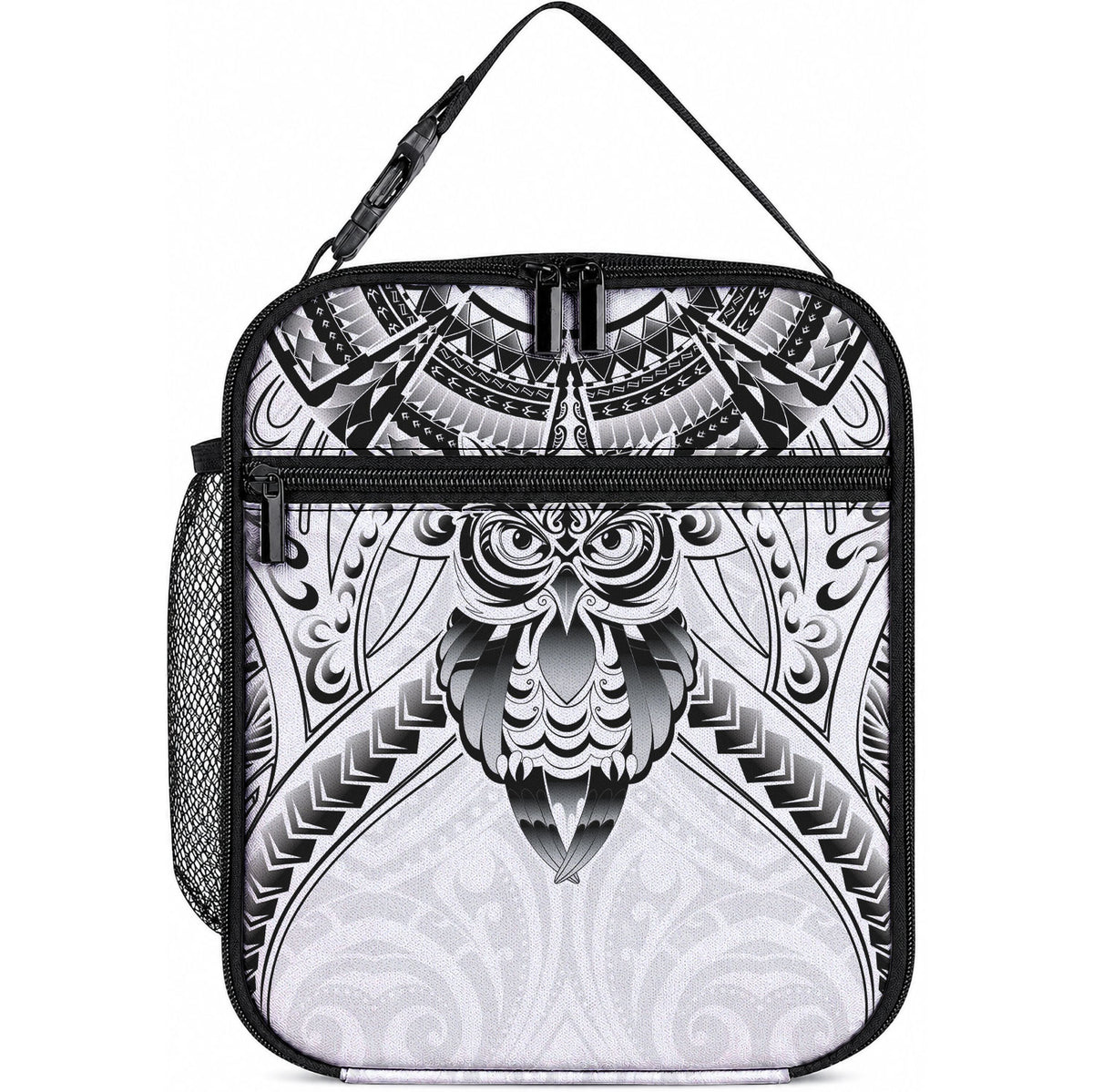 New Zealand Morepork Lunch Bag Maori Pattern White