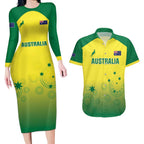 Custom Australia Cricket Couples Matching Long Sleeve Bodycon Dress and Hawaiian Shirt Go Champions Aussies LT05