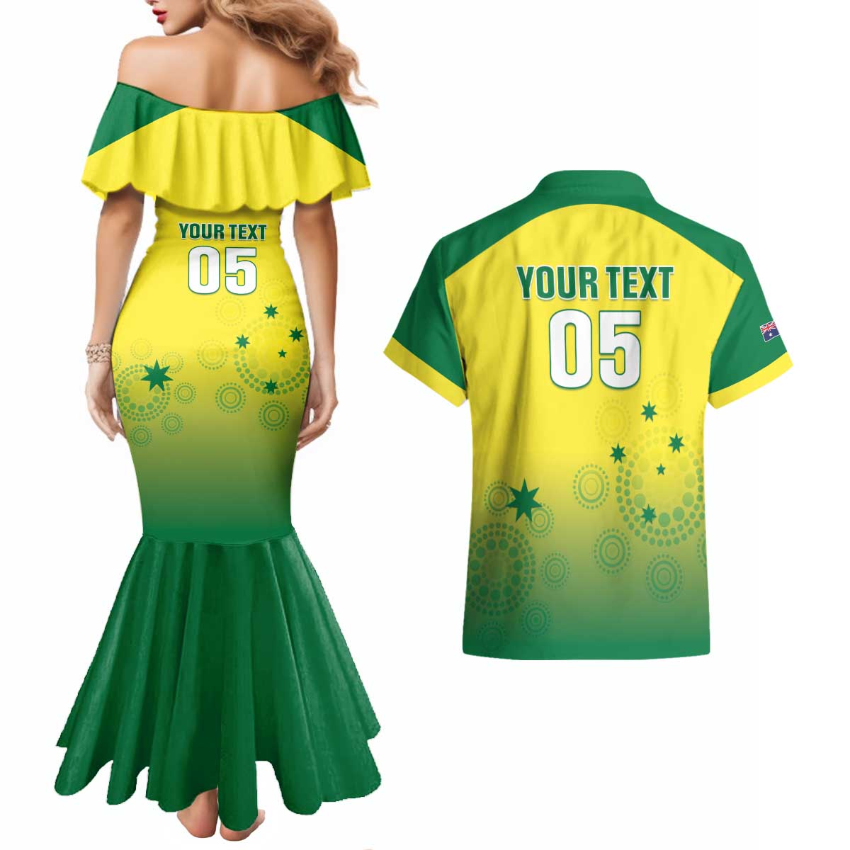 Custom Australia Cricket Couples Matching Mermaid Dress and Hawaiian Shirt Go Champions Aussies LT05