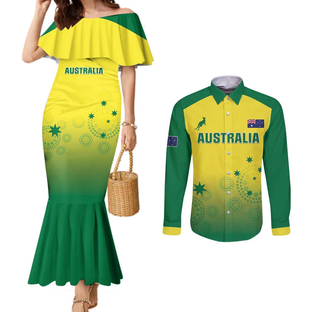 Custom Australia Cricket Couples Matching Mermaid Dress and Long Sleeve Button Shirt Go Champions Aussies LT05