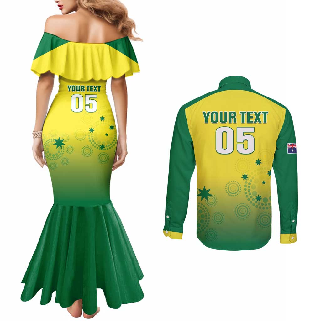 Custom Australia Cricket Couples Matching Mermaid Dress and Long Sleeve Button Shirt Go Champions Aussies LT05