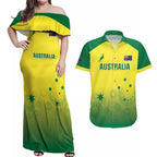 Custom Australia Cricket Couples Matching Off Shoulder Maxi Dress and Hawaiian Shirt Go Champions Aussies LT05