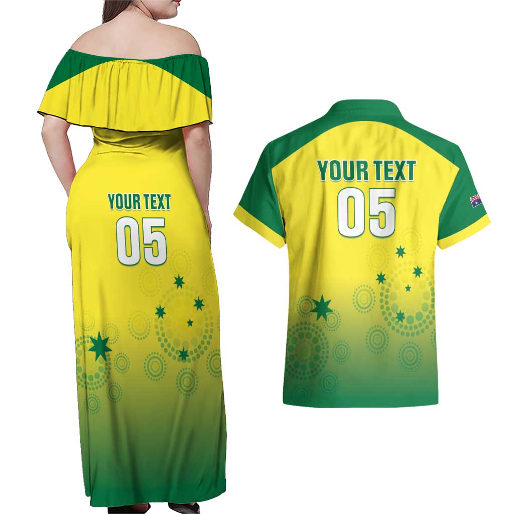 Custom Australia Cricket Couples Matching Off Shoulder Maxi Dress and Hawaiian Shirt Go Champions Aussies LT05