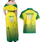Custom Australia Cricket Couples Matching Off Shoulder Maxi Dress and Hawaiian Shirt Go Champions Aussies LT05