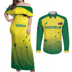 Custom Australia Cricket Couples Matching Off Shoulder Maxi Dress and Long Sleeve Button Shirt Go Champions Aussies LT05
