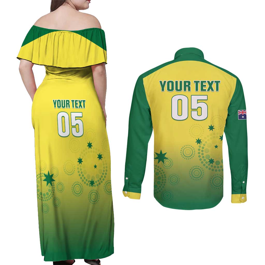 Custom Australia Cricket Couples Matching Off Shoulder Maxi Dress and Long Sleeve Button Shirt Go Champions Aussies LT05