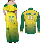 Custom Australia Cricket Couples Matching Off Shoulder Maxi Dress and Long Sleeve Button Shirt Go Champions Aussies LT05