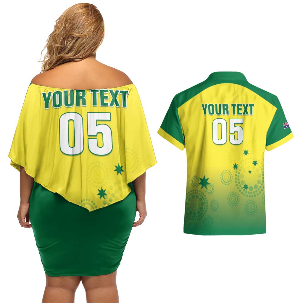Custom Australia Cricket Couples Matching Off Shoulder Short Dress and Hawaiian Shirt Go Champions Aussies LT05