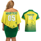 Custom Australia Cricket Couples Matching Off Shoulder Short Dress and Hawaiian Shirt Go Champions Aussies LT05