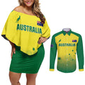 Custom Australia Cricket Couples Matching Off Shoulder Short Dress and Long Sleeve Button Shirt Go Champions Aussies LT05