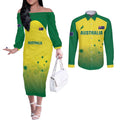 Custom Australia Cricket Couples Matching Off The Shoulder Long Sleeve Dress and Long Sleeve Button Shirt Go Champions Aussies LT05