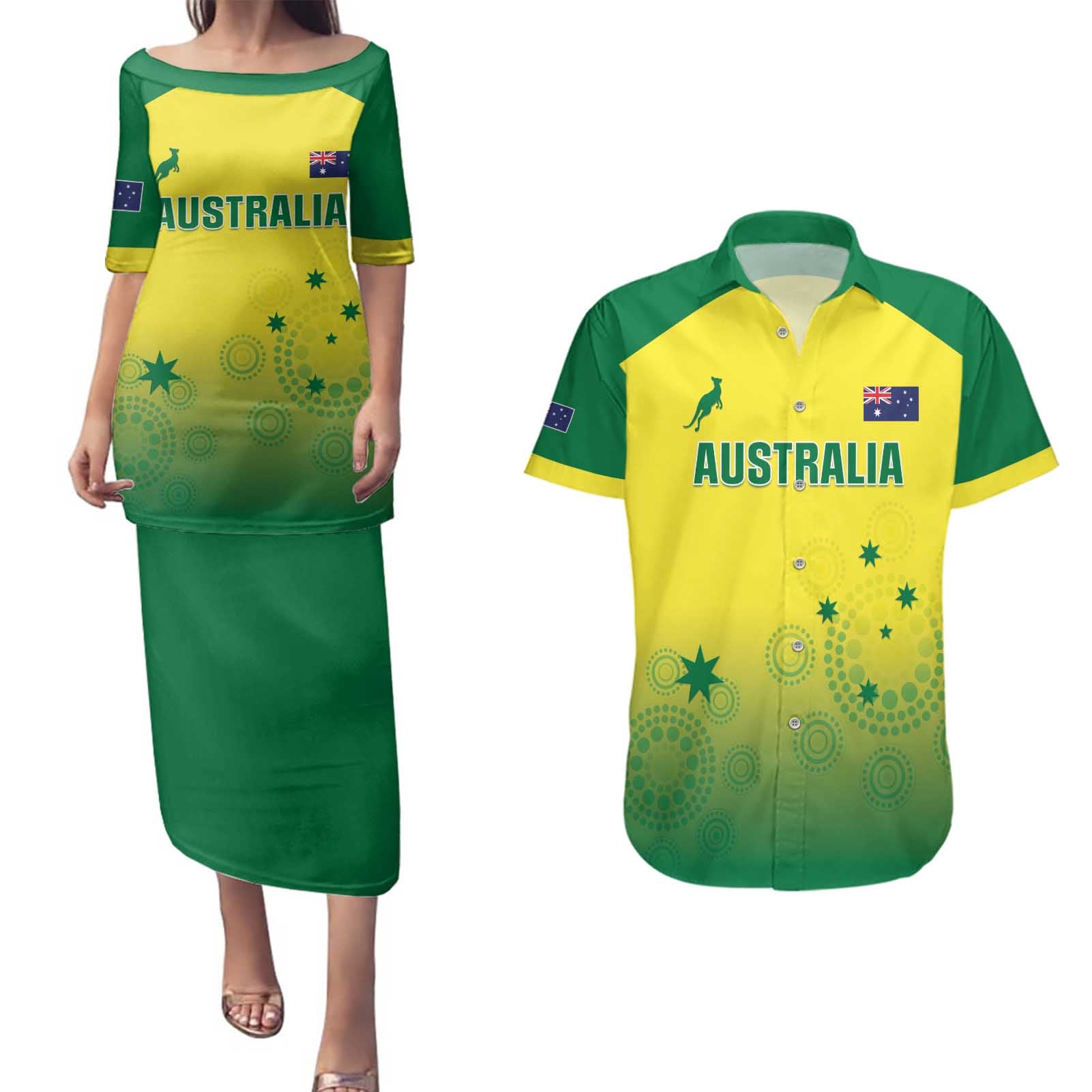Custom Australia Cricket Couples Matching Puletasi and Hawaiian Shirt Go Champions Aussies LT05