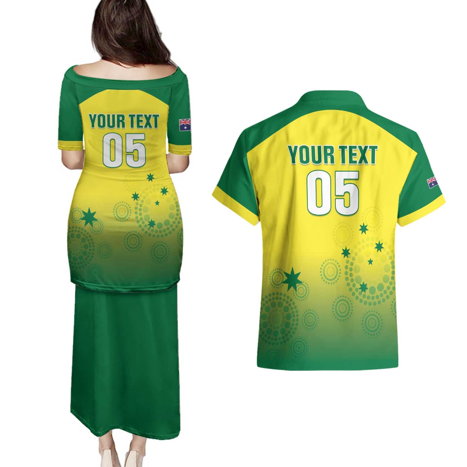 Custom Australia Cricket Couples Matching Puletasi and Hawaiian Shirt Go Champions Aussies LT05