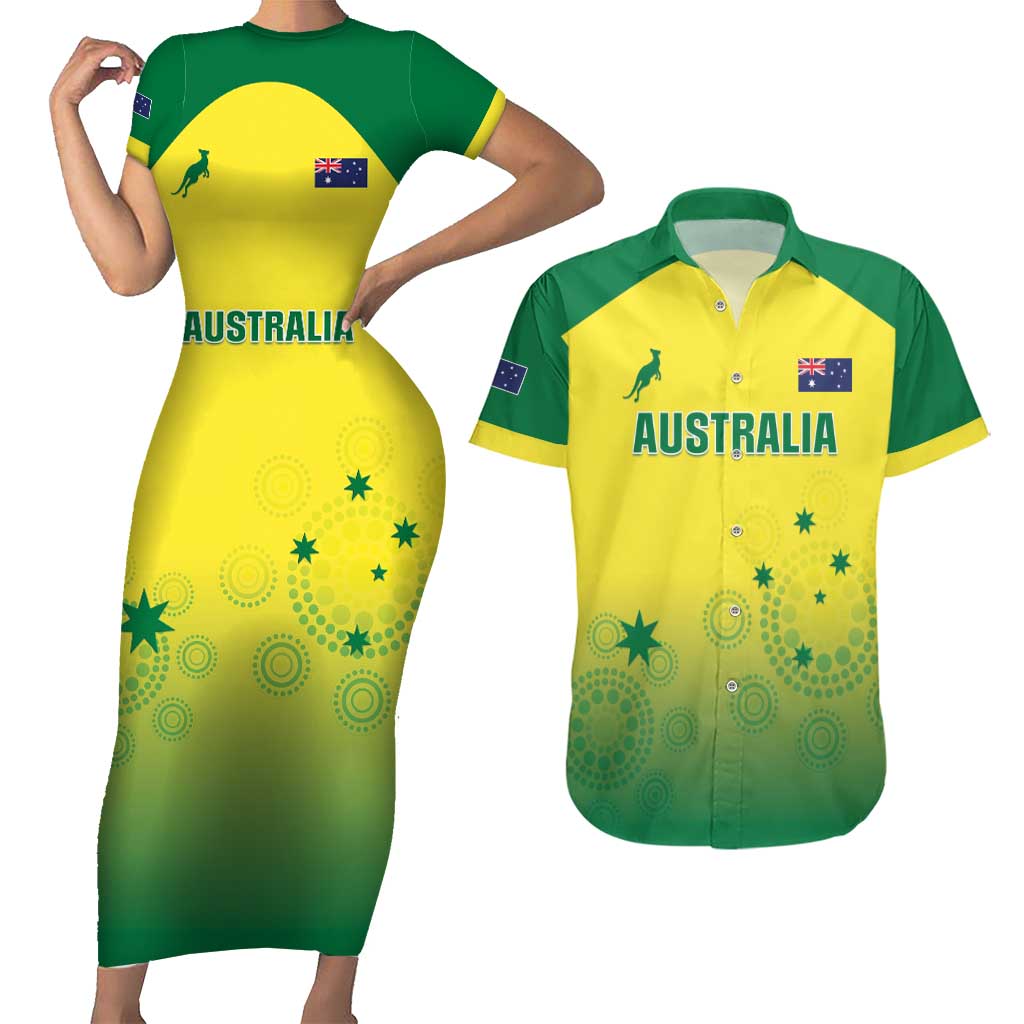 Custom Australia Cricket Couples Matching Short Sleeve Bodycon Dress and Hawaiian Shirt Go Champions Aussies LT05