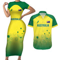 Custom Australia Cricket Couples Matching Short Sleeve Bodycon Dress and Hawaiian Shirt Go Champions Aussies LT05