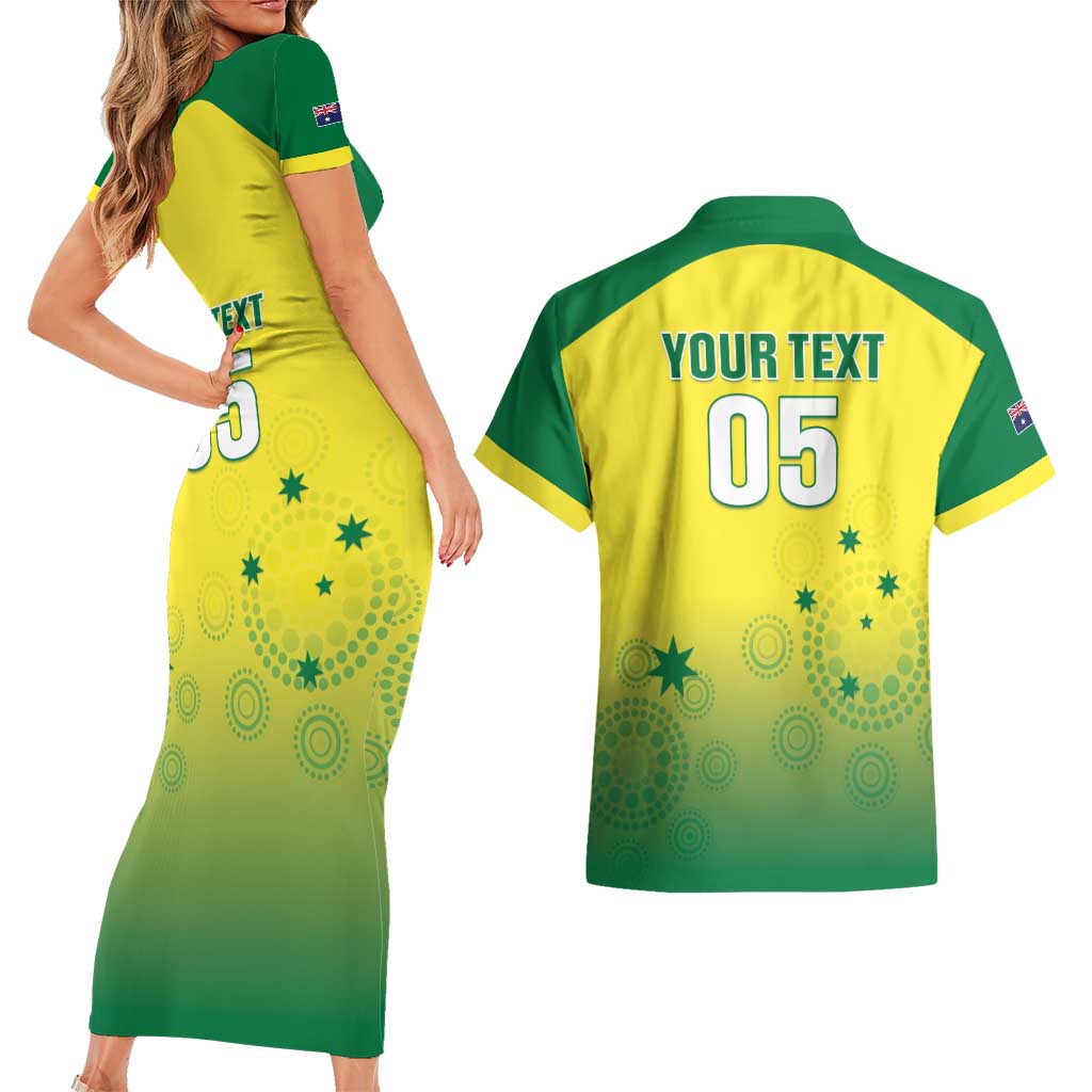 Custom Australia Cricket Couples Matching Short Sleeve Bodycon Dress and Hawaiian Shirt Go Champions Aussies LT05