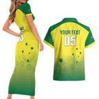 Custom Australia Cricket Couples Matching Short Sleeve Bodycon Dress and Hawaiian Shirt Go Champions Aussies LT05
