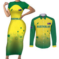 Custom Australia Cricket Couples Matching Short Sleeve Bodycon Dress and Long Sleeve Button Shirt Go Champions Aussies LT05