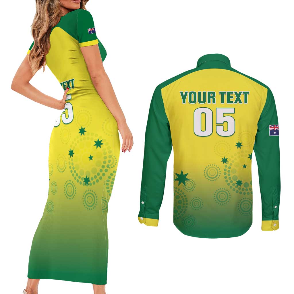 Custom Australia Cricket Couples Matching Short Sleeve Bodycon Dress and Long Sleeve Button Shirt Go Champions Aussies LT05
