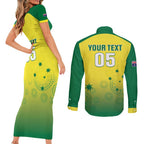 Custom Australia Cricket Couples Matching Short Sleeve Bodycon Dress and Long Sleeve Button Shirt Go Champions Aussies LT05
