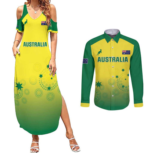 Custom Australia Cricket Couples Matching Summer Maxi Dress and Long Sleeve Button Shirt Go Champions Aussies LT05