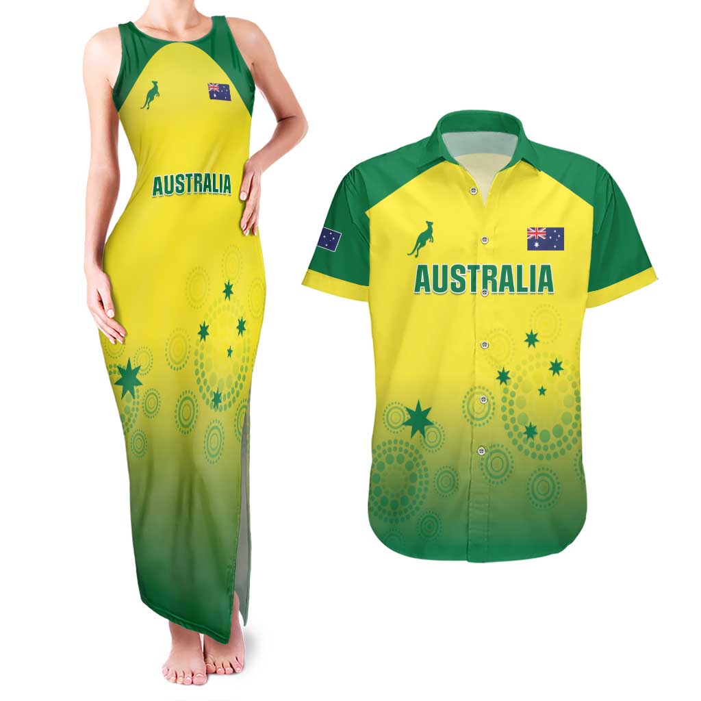 Custom Australia Cricket Couples Matching Tank Maxi Dress and Hawaiian Shirt Go Champions Aussies LT05