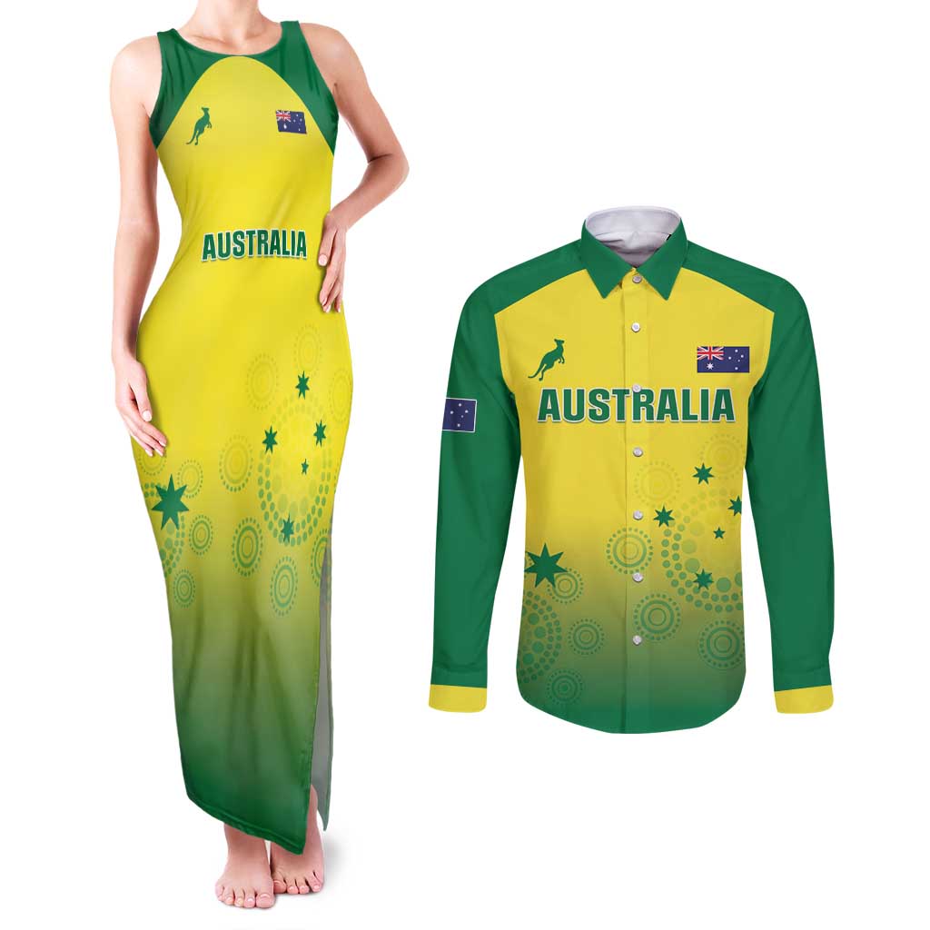 Custom Australia Cricket Couples Matching Tank Maxi Dress and Long Sleeve Button Shirt Go Champions Aussies LT05