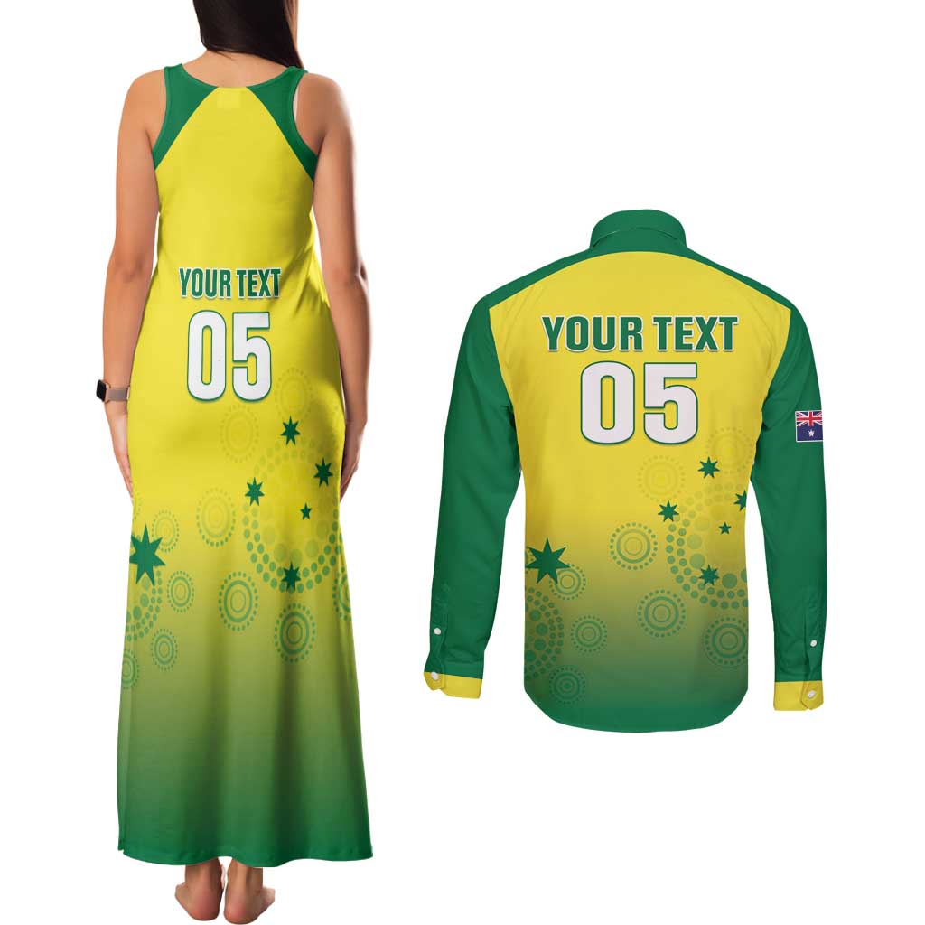 Custom Australia Cricket Couples Matching Tank Maxi Dress and Long Sleeve Button Shirt Go Champions Aussies LT05