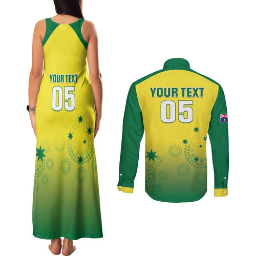 Custom Australia Cricket Couples Matching Tank Maxi Dress and Long Sleeve Button Shirt Go Champions Aussies LT05