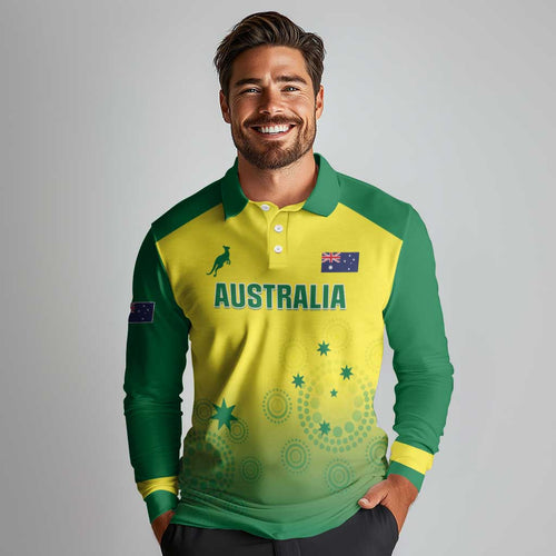 Custom Australia Cricket Long Sleeve Polo Shirt Go Champions Aussies LT05
