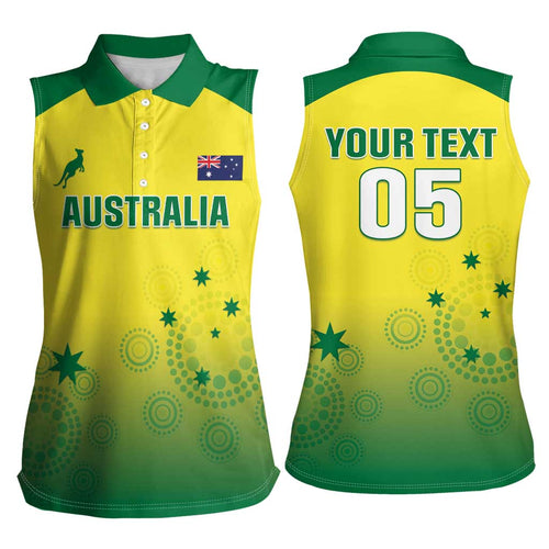 Custom Australia Cricket Women Sleeveless Polo Shirt Go Champions Aussies LT05