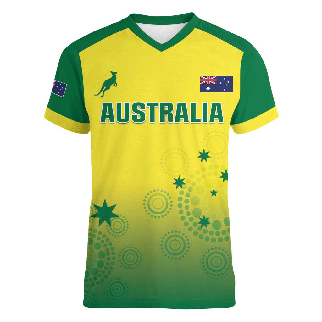 Custom Australia Cricket Women V-Neck T-Shirt Go Champions Aussies LT05