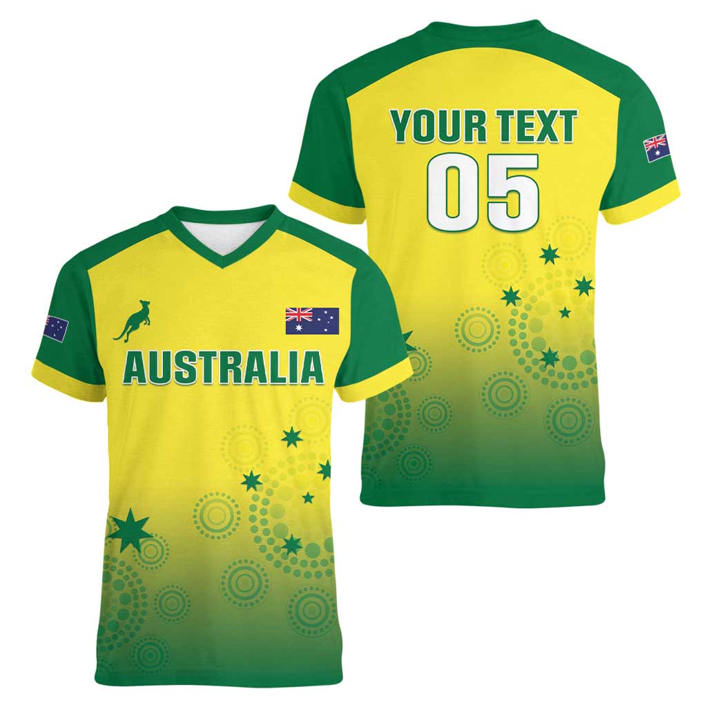 Custom Australia Cricket Women V-Neck T-Shirt Go Champions Aussies LT05