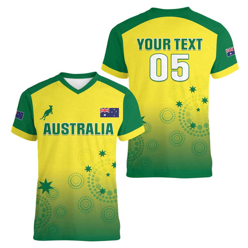 Custom Australia Cricket Women V-Neck T-Shirt Go Champions Aussies LT05