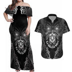 Aotearoa Toitu Te Tiriti Couples Matching Off Shoulder Maxi Dress and Hawaiian Shirt Ka Mua Ka Muri