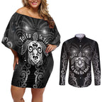 Aotearoa Toitu Te Tiriti Couples Matching Off Shoulder Short Dress and Long Sleeve Button Shirt Ka Mua Ka Muri
