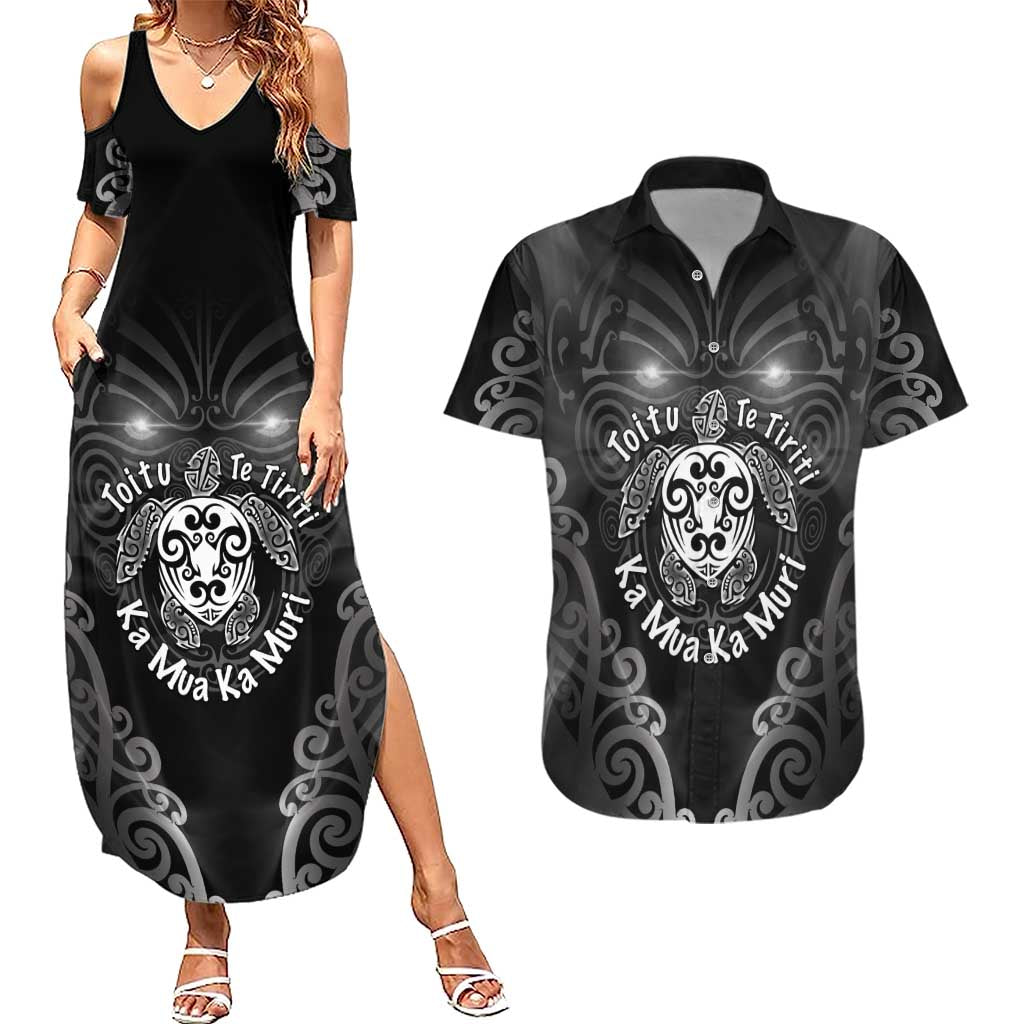 Aotearoa Toitu Te Tiriti Couples Matching Summer Maxi Dress and Hawaiian Shirt Ka Mua Ka Muri
