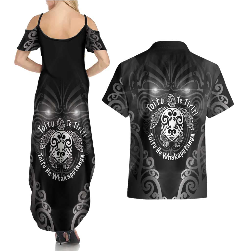 Aotearoa Toitu Te Tiriti Couples Matching Summer Maxi Dress and Hawaiian Shirt Ka Mua Ka Muri